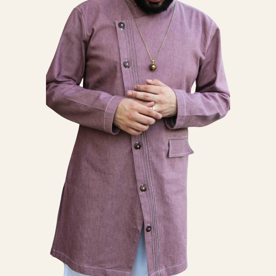 Men s Double Breasted Denim Kurta Modern Ethnic Wear OLD GENE men-s-double-breasted-denim-kurta-modern-ethnic-wear-old-gene